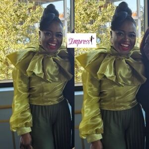 Elegant Mirror Mikado Pleated Blouse